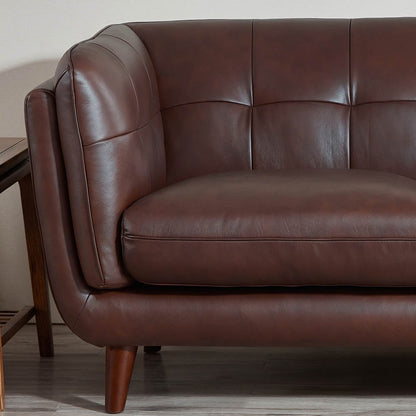 Canapé Hydeline Solana en cuir pleine fleur avec plumes, mousse à mémoire de forme et ressorts