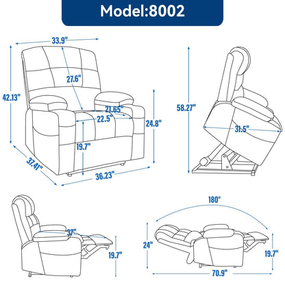 Fauteuil inclinable électrique à double moteur à position infinie, mécanisme de mouvement robuste avec porte-gobelets chauffants et de massage et poches latérales