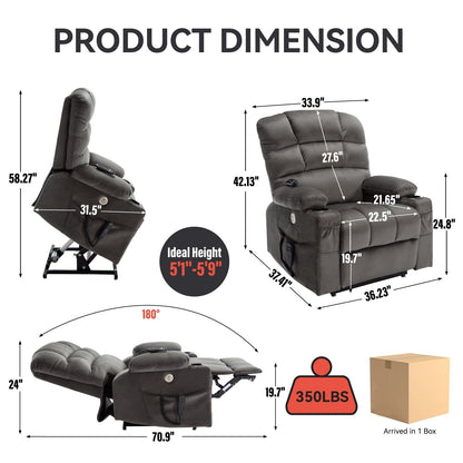 Fauteuil inclinable électrique à double moteur à position infinie, mécanisme de mouvement robuste avec porte-gobelets chauffants et de massage et poches latérales