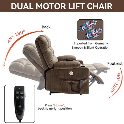 Fauteuil inclinable électrique à double moteur à position infinie, mécanisme de mouvement robuste avec porte-gobelets chauffants et de massage et poches latérales