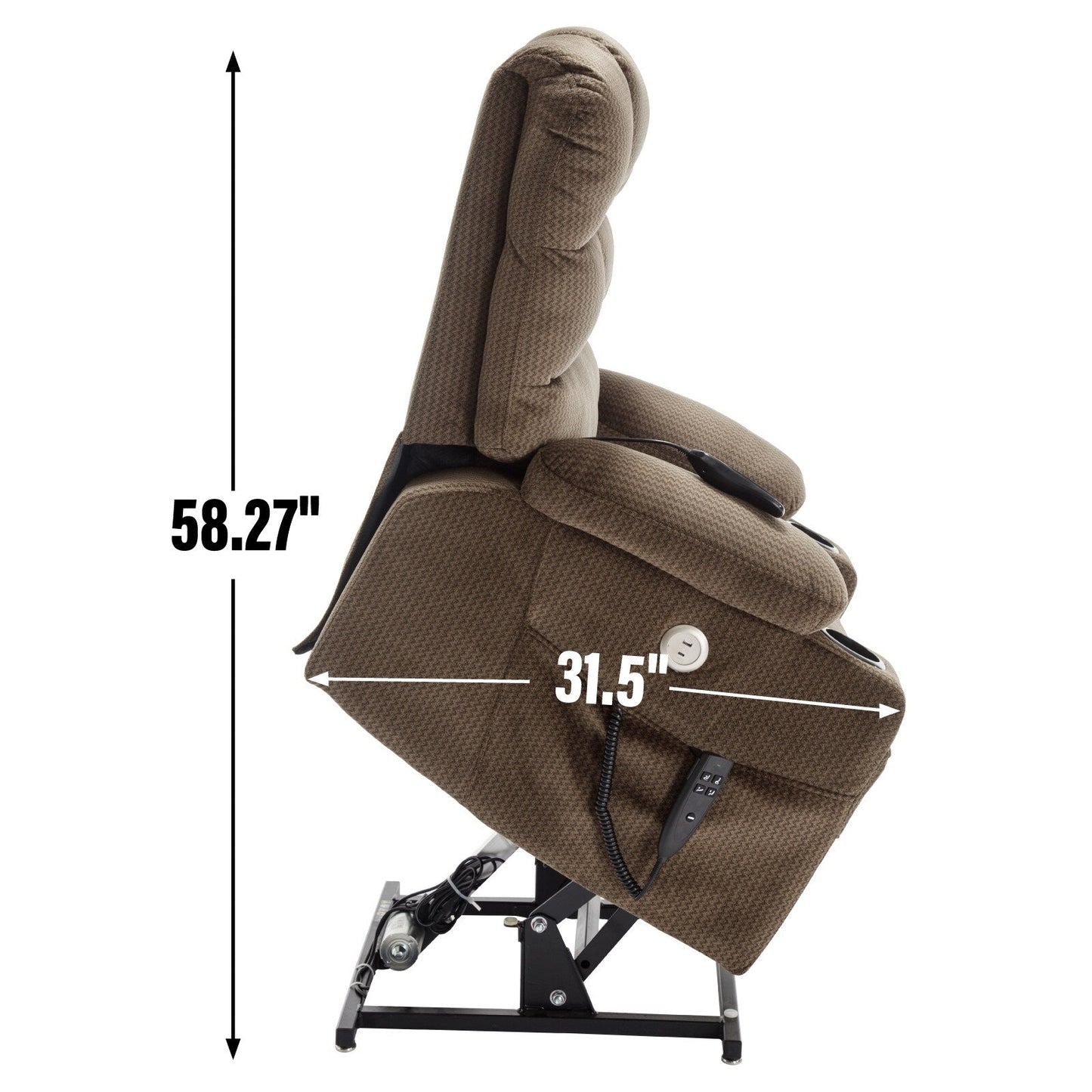 Fauteuil inclinable électrique à double moteur à position infinie, mécanisme de mouvement robuste avec porte-gobelets chauffants et de massage et poches latérales
