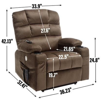 Fauteuil inclinable électrique à double moteur à position infinie, mécanisme de mouvement robuste avec porte-gobelets chauffants et de massage et poches latérales