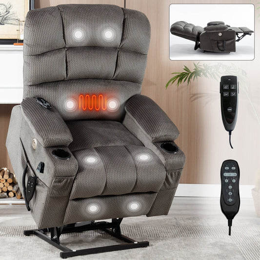 Fauteuil inclinable électrique à double moteur à position infinie, mécanisme de mouvement robuste avec porte-gobelets chauffants et de massage et poches latérales