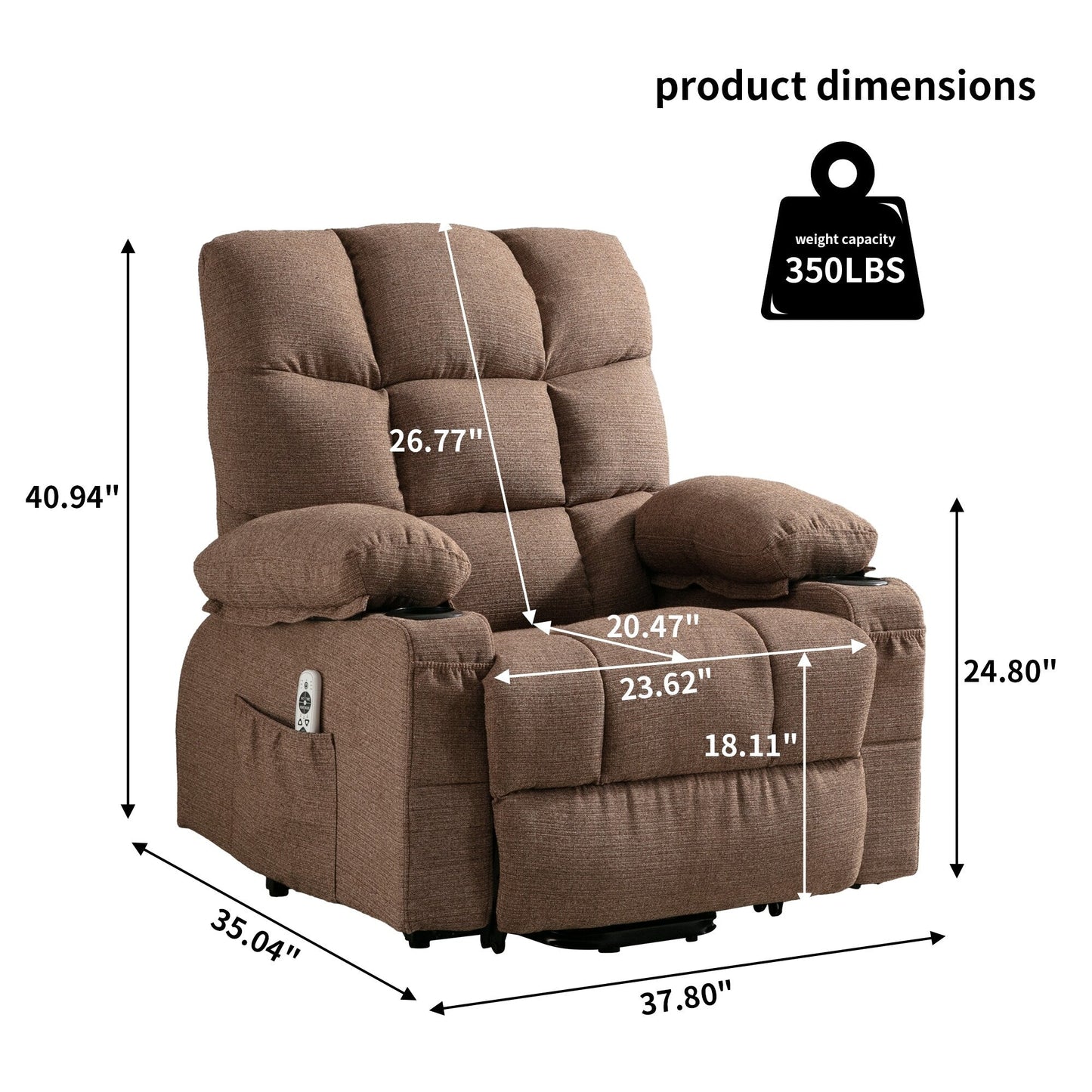 Fauteuil inclinable électrique à position infinie, canapé simple en tissu avec chauffage et massage, poche latérale, port de charge USB