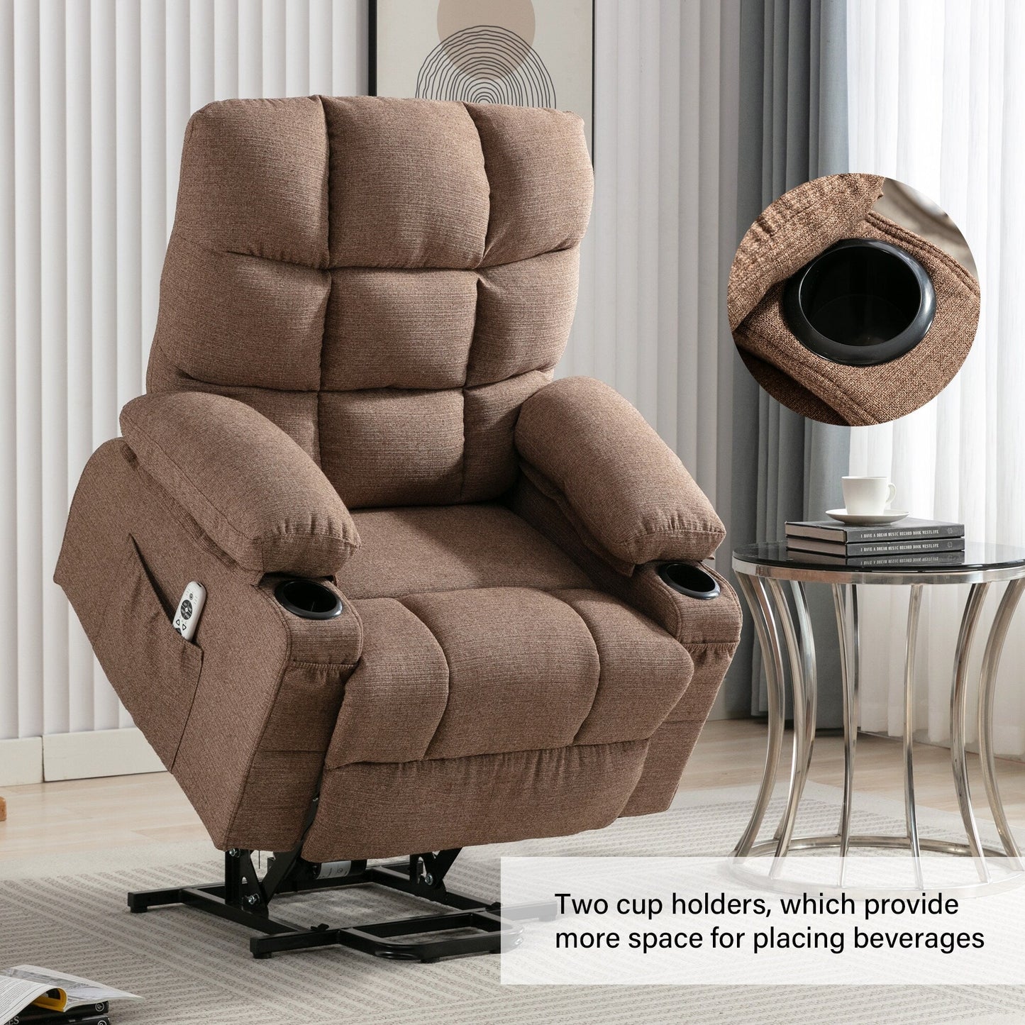 Fauteuil inclinable électrique à position infinie, canapé simple en tissu avec chauffage et massage, poche latérale, port de charge USB