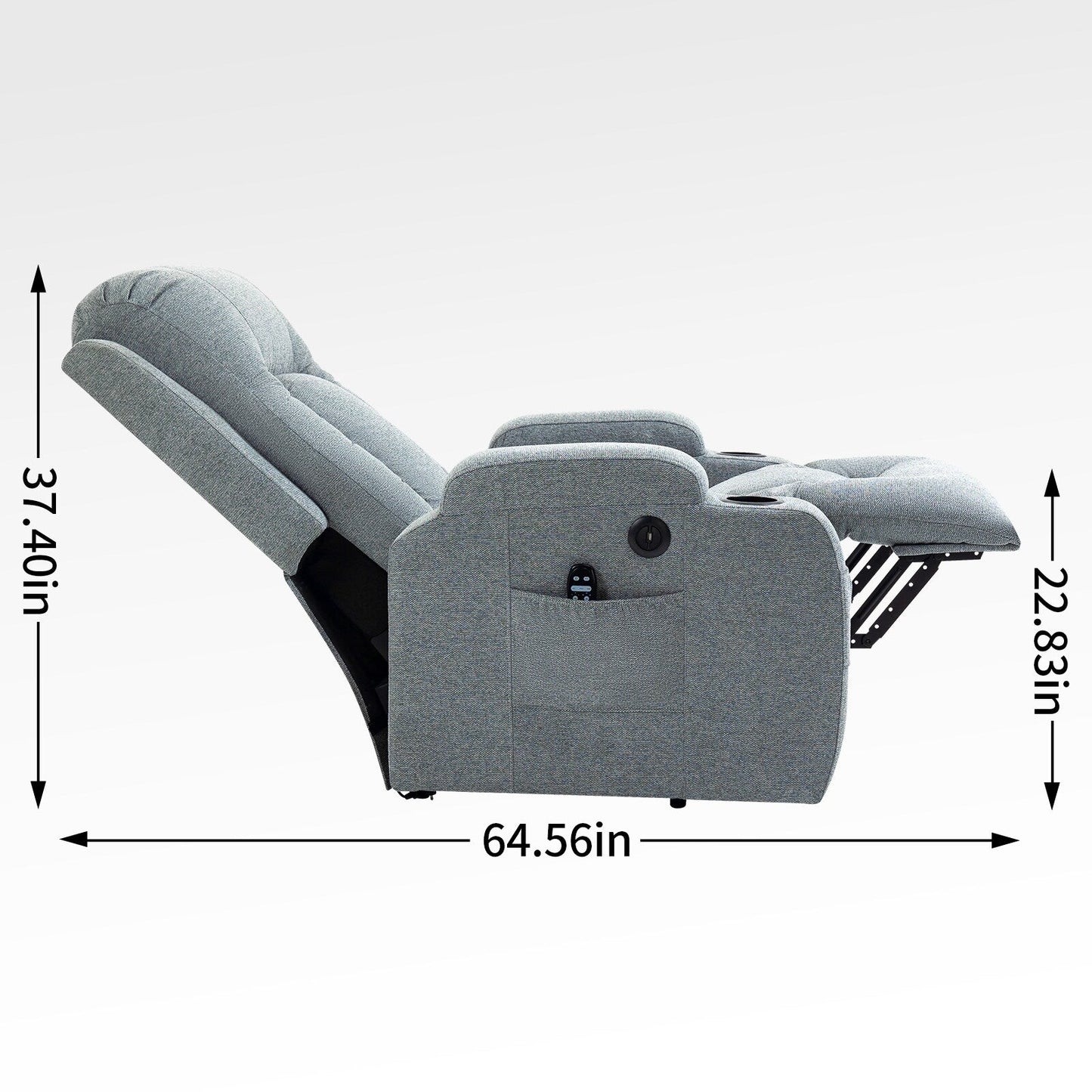 Fauteuil inclinable électrique à positions multiples avec massage et chauffage, deux ports USB, porte-gobelets, poches latérales, idéal pour les seniors