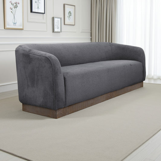 Canapé Ino, polyester gris foncé, coussins en mousse, base en bois massif, 223 cm