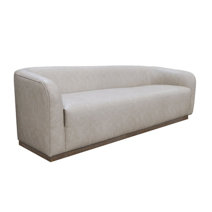 Canapé Ino, polyester gris, coussins en mousse, piètement en pin massif, 223 cm