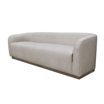 Canapé Ino, polyester gris, coussins en mousse, piètement en pin massif, 223 cm
