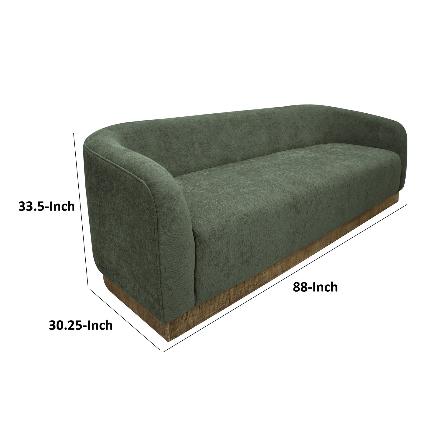 Canapé Ino, polyester vert olive, coussins en mousse, pin massif, 223 cm