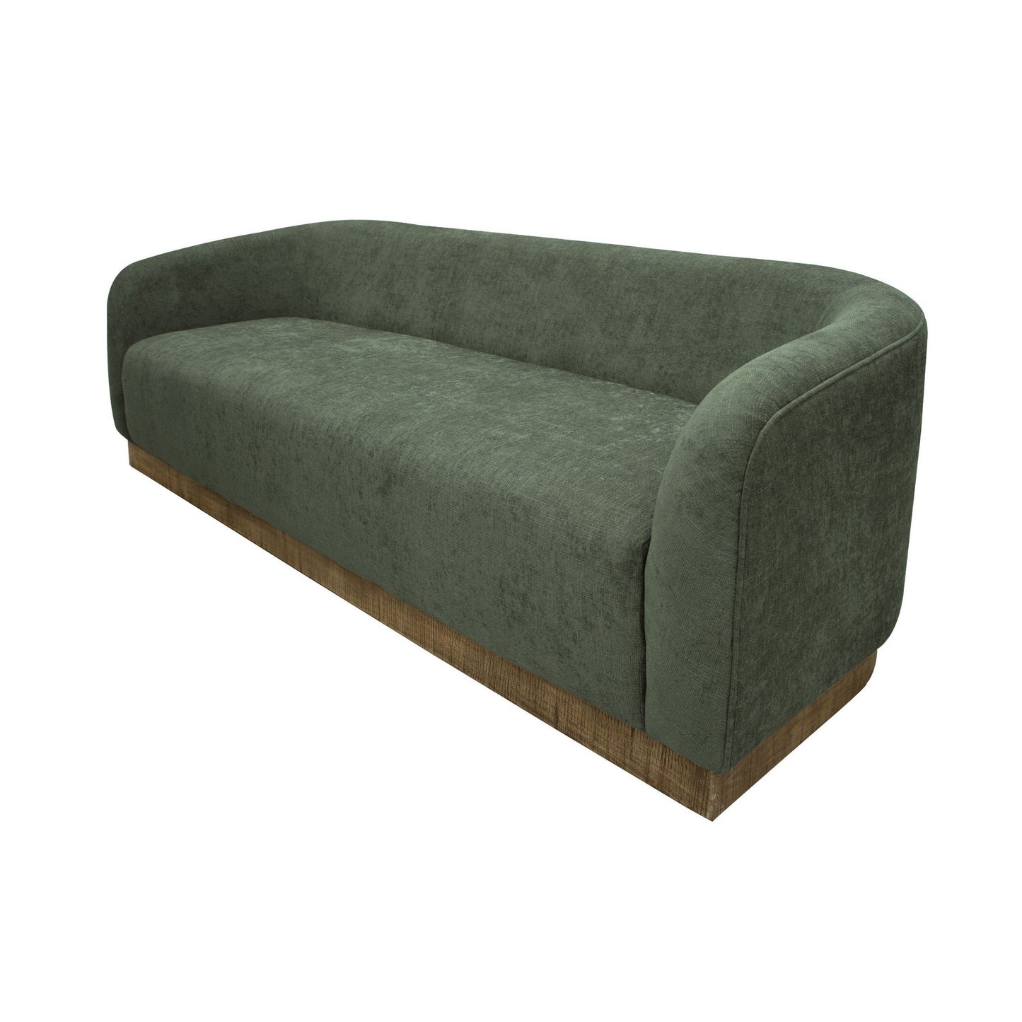 Canapé Ino, polyester vert olive, coussins en mousse, pin massif, 223 cm