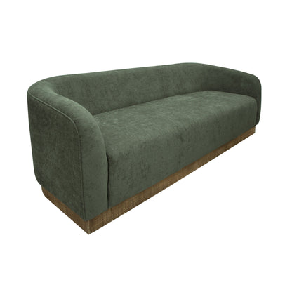 Canapé Ino, polyester vert olive, coussins en mousse, pin massif, 223 cm