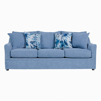 Canapé Ivie, 4 coussins, 205 cm, bleu ardoise clair, accoudoirs droits, bois massif