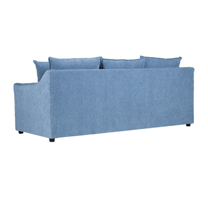 Canapé Ivie, 4 coussins, 205 cm, bleu ardoise clair, accoudoirs droits, bois massif