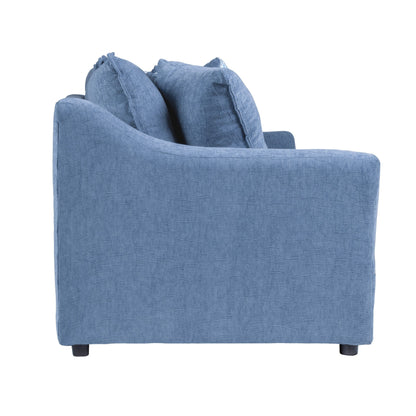 Canapé Ivie, 4 coussins, 205 cm, bleu ardoise clair, accoudoirs droits, bois massif