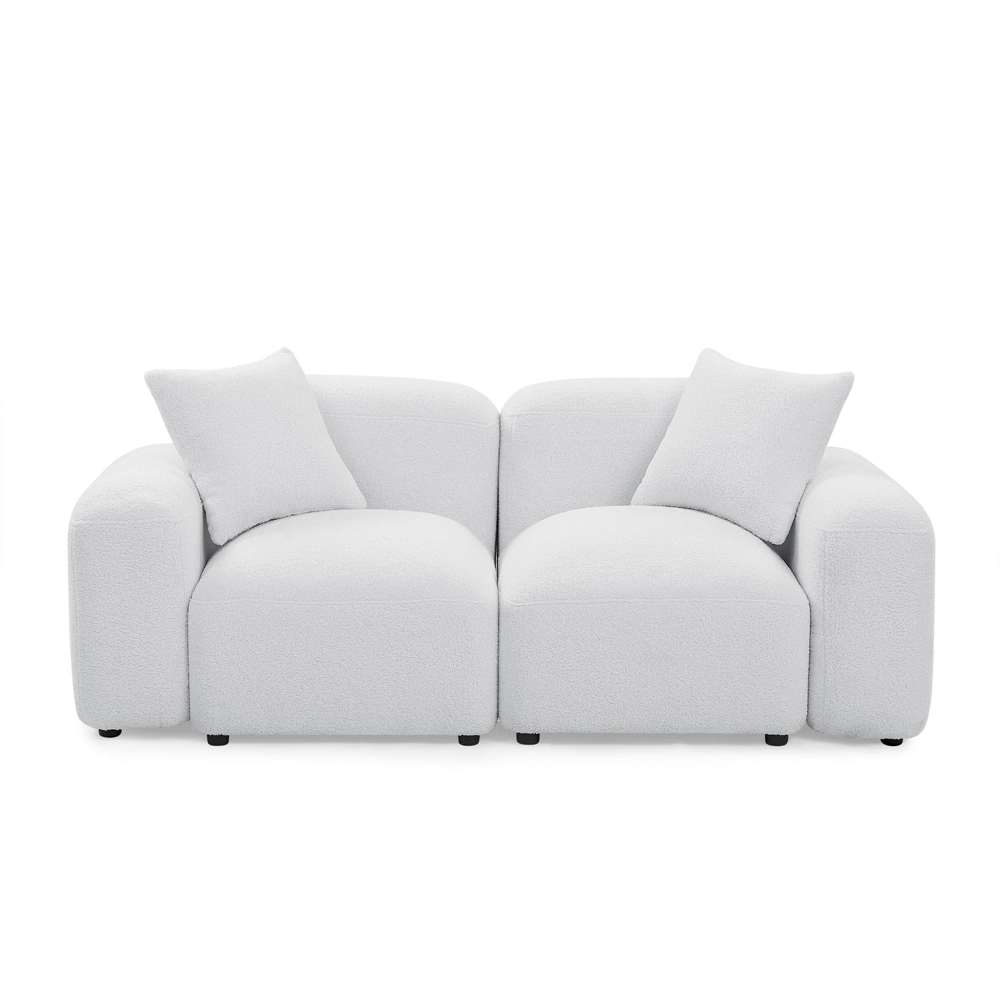 Canapé modulable en polyester ivoire avec cadre en bois