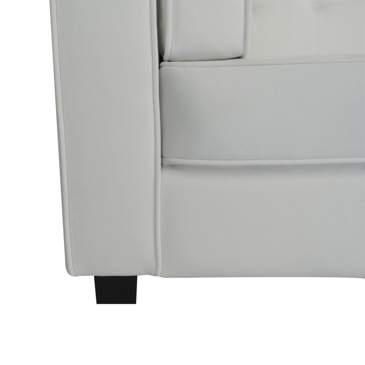 Canapé 3 places capitonné en velours ivoire avec cadre en bois dur