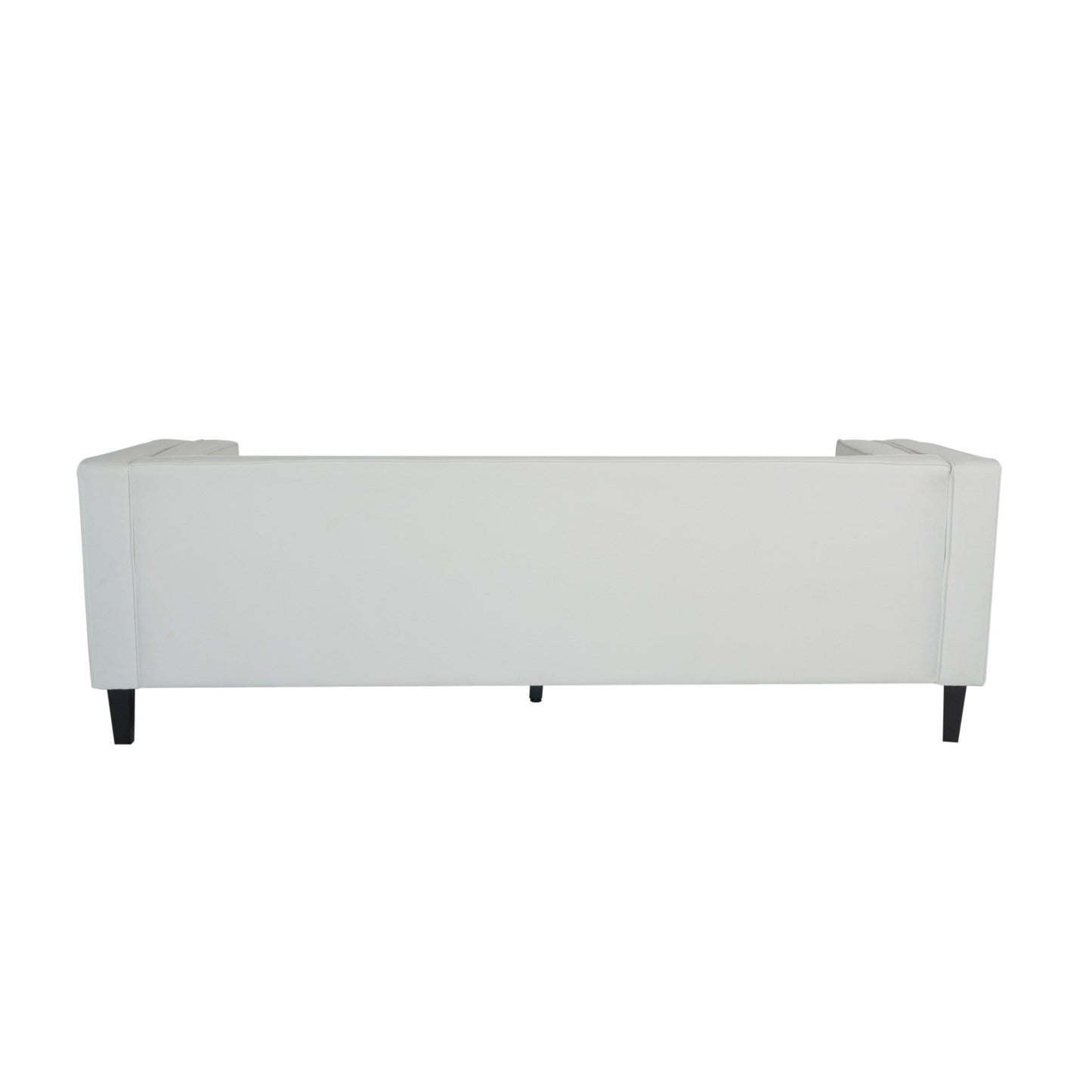 Canapé 3 places capitonné en velours ivoire avec cadre en bois dur