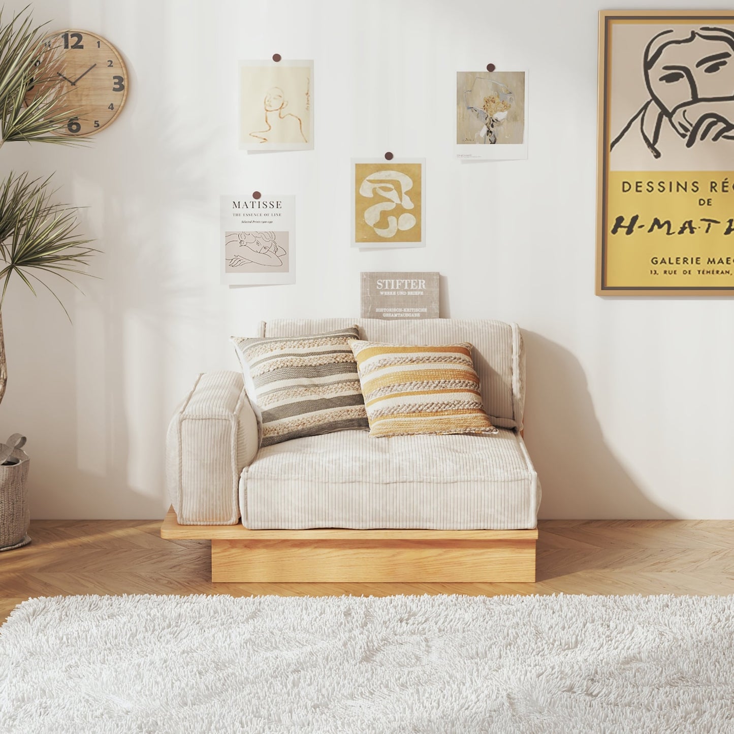 Canapé JASIWAY en velours côtelé beige avec cadre en bois