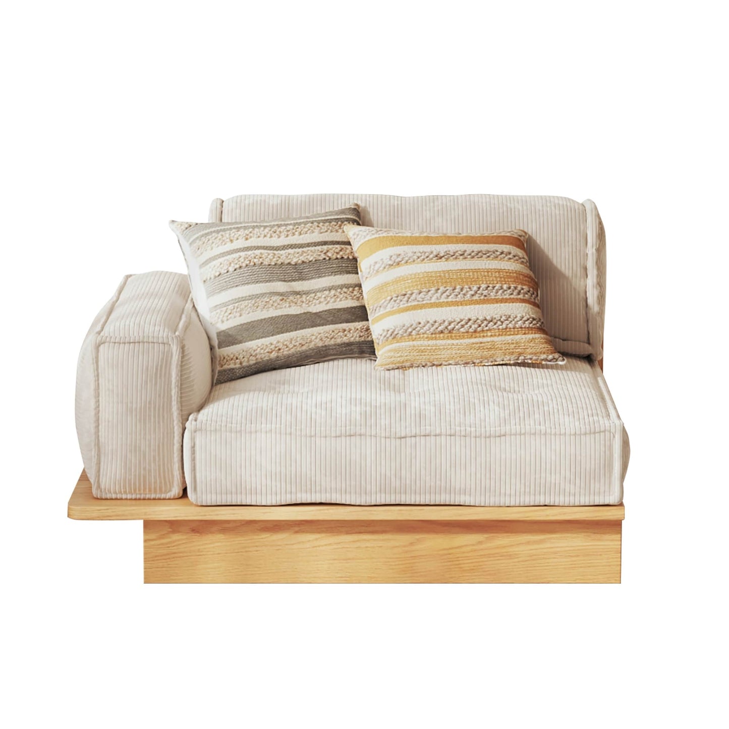 Canapé JASIWAY en velours côtelé beige avec cadre en bois