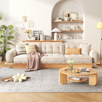 Canapé JASIWAY en velours côtelé beige avec cadre en bois