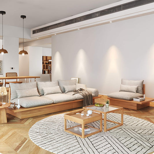 Canapé JASIWAY en coton beige avec cadre en bois