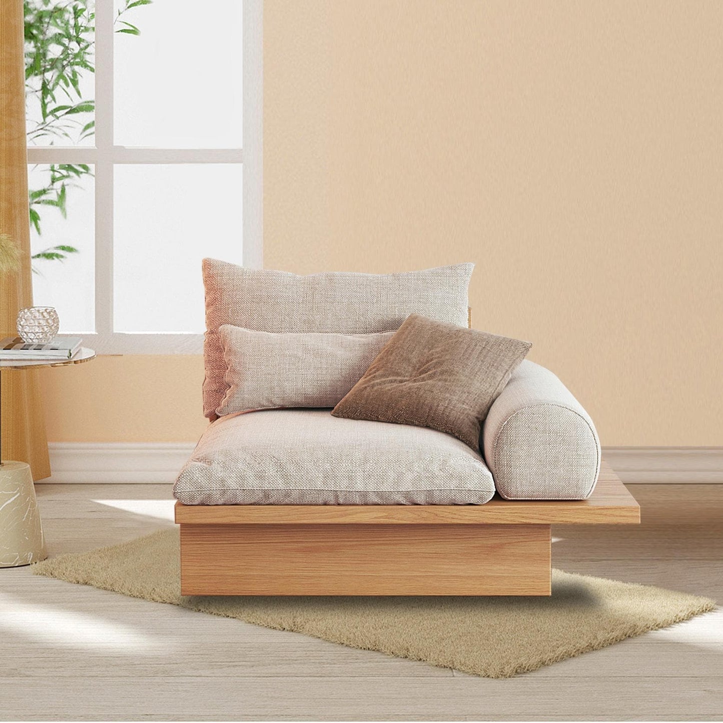 Canapé JASIWAY en coton beige avec cadre en bois