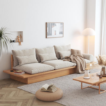 Canapé JASIWAY en coton beige avec cadre en bois