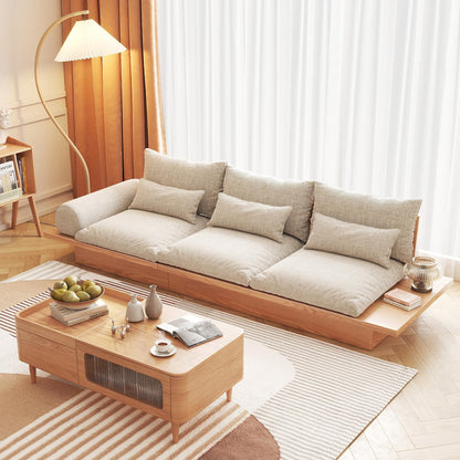 Canapé JASIWAY en coton beige avec cadre en bois