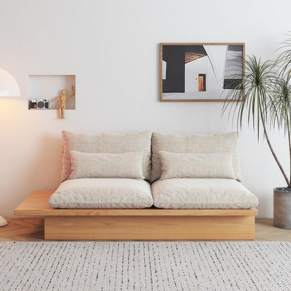 Canapé JASIWAY en coton beige avec cadre en bois