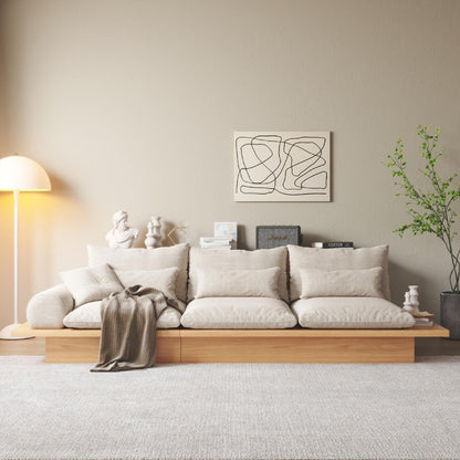 Canapé JASIWAY en coton beige avec cadre en bois