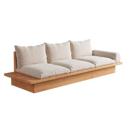 Canapé JASIWAY en coton beige avec cadre en bois