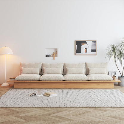 Canapé JASIWAY en coton beige avec cadre en bois