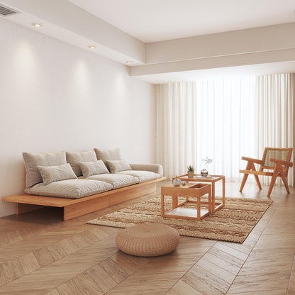 Canapé JASIWAY en coton beige avec cadre en bois