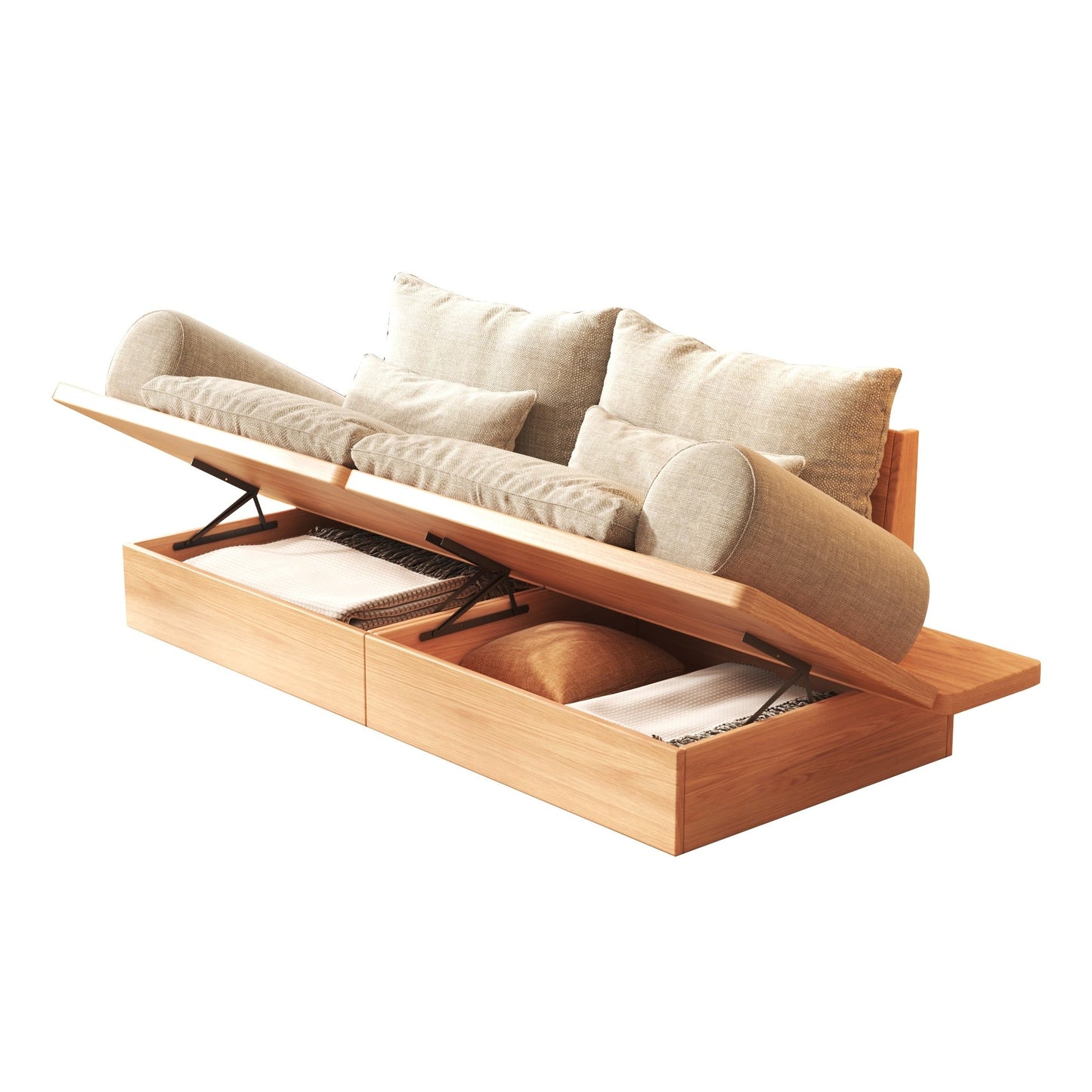 Canapé JASIWAY en coton beige avec cadre en bois