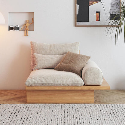 Canapé JASIWAY en coton beige avec cadre en bois