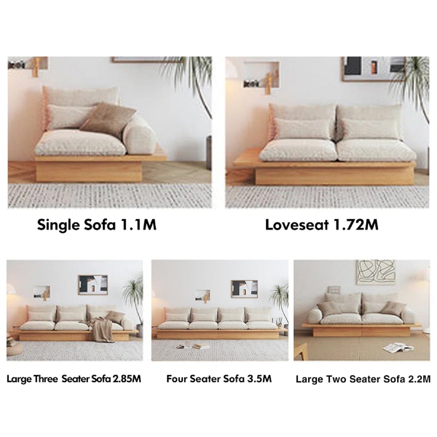 Canapé JASIWAY en coton beige avec cadre en bois