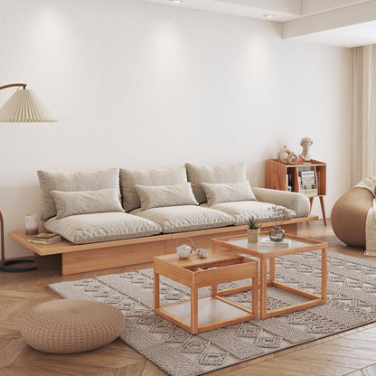 Canapé JASIWAY en coton beige avec cadre en bois