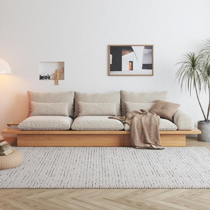 Canapé JASIWAY en coton beige avec cadre en bois