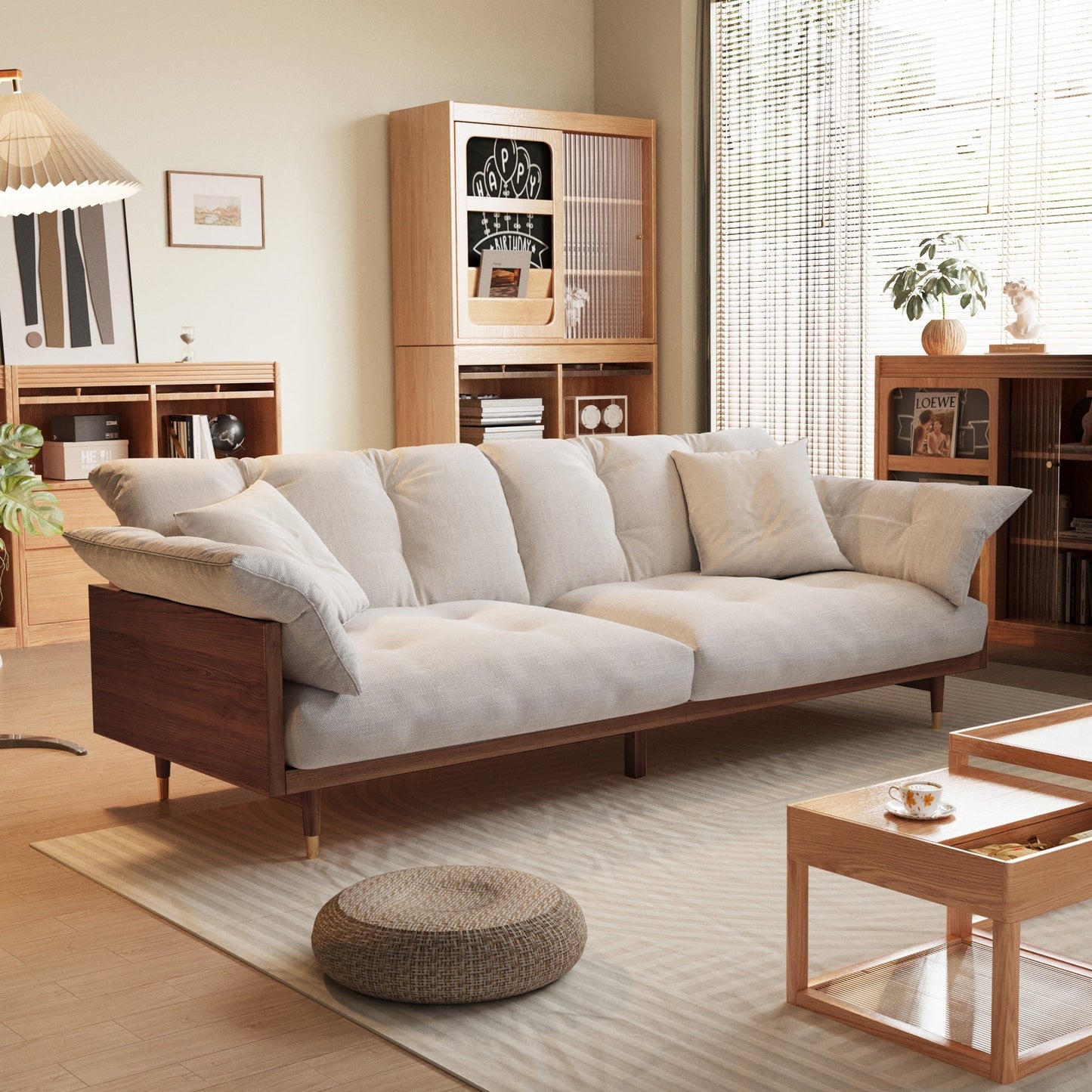 Canapé moderne 3 places rembourré en coton et lin JASIWAY