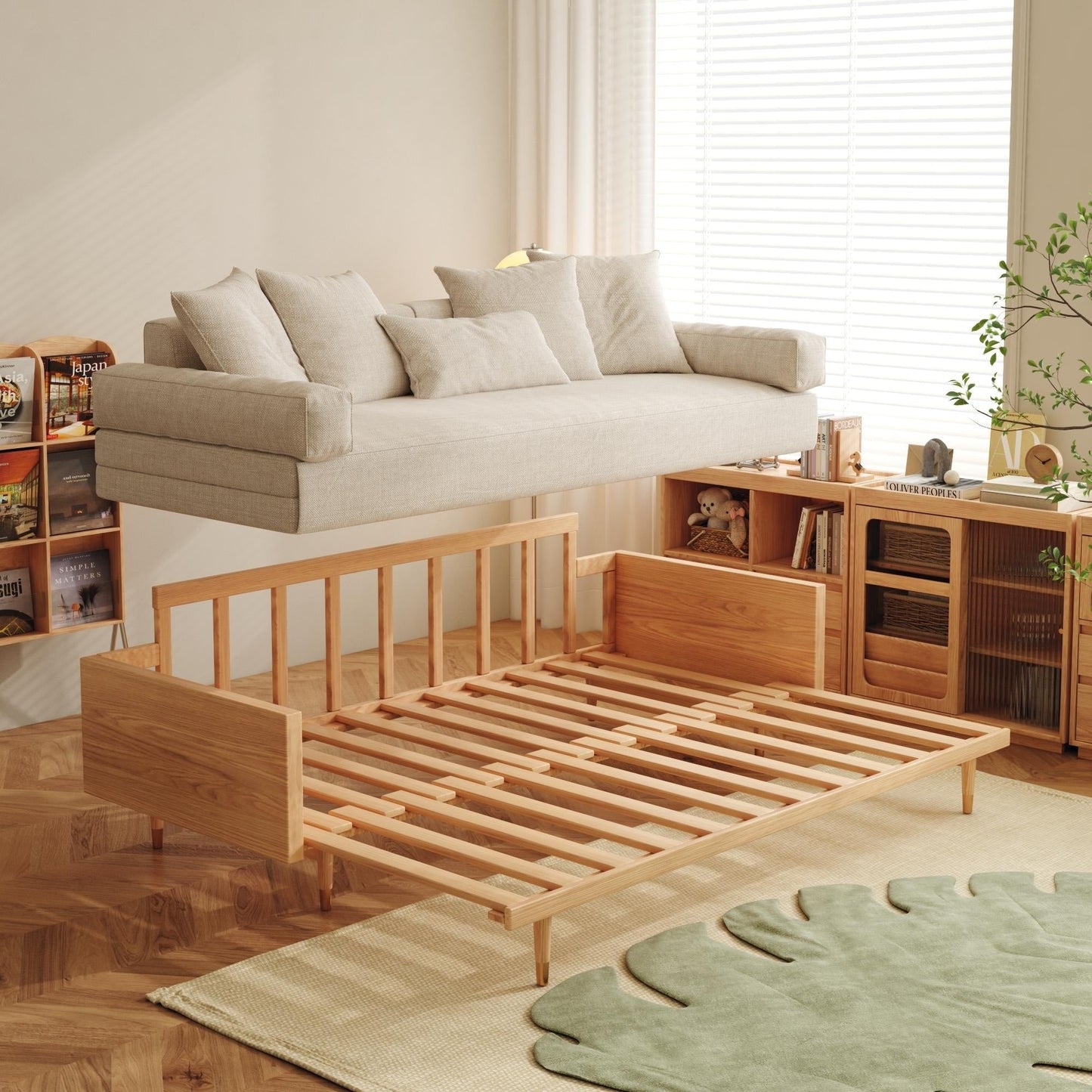 Canapé-lit rétractable moderne en bois massif JASIWAY