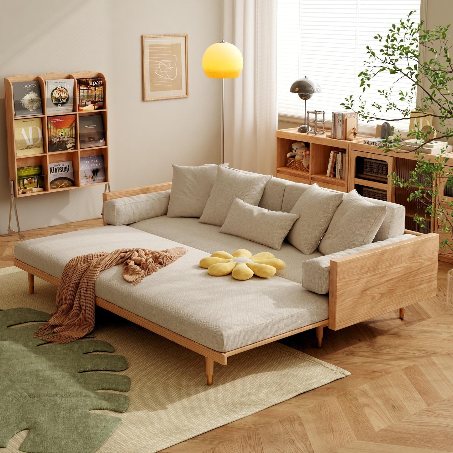 Canapé-lit rétractable moderne en bois massif JASIWAY