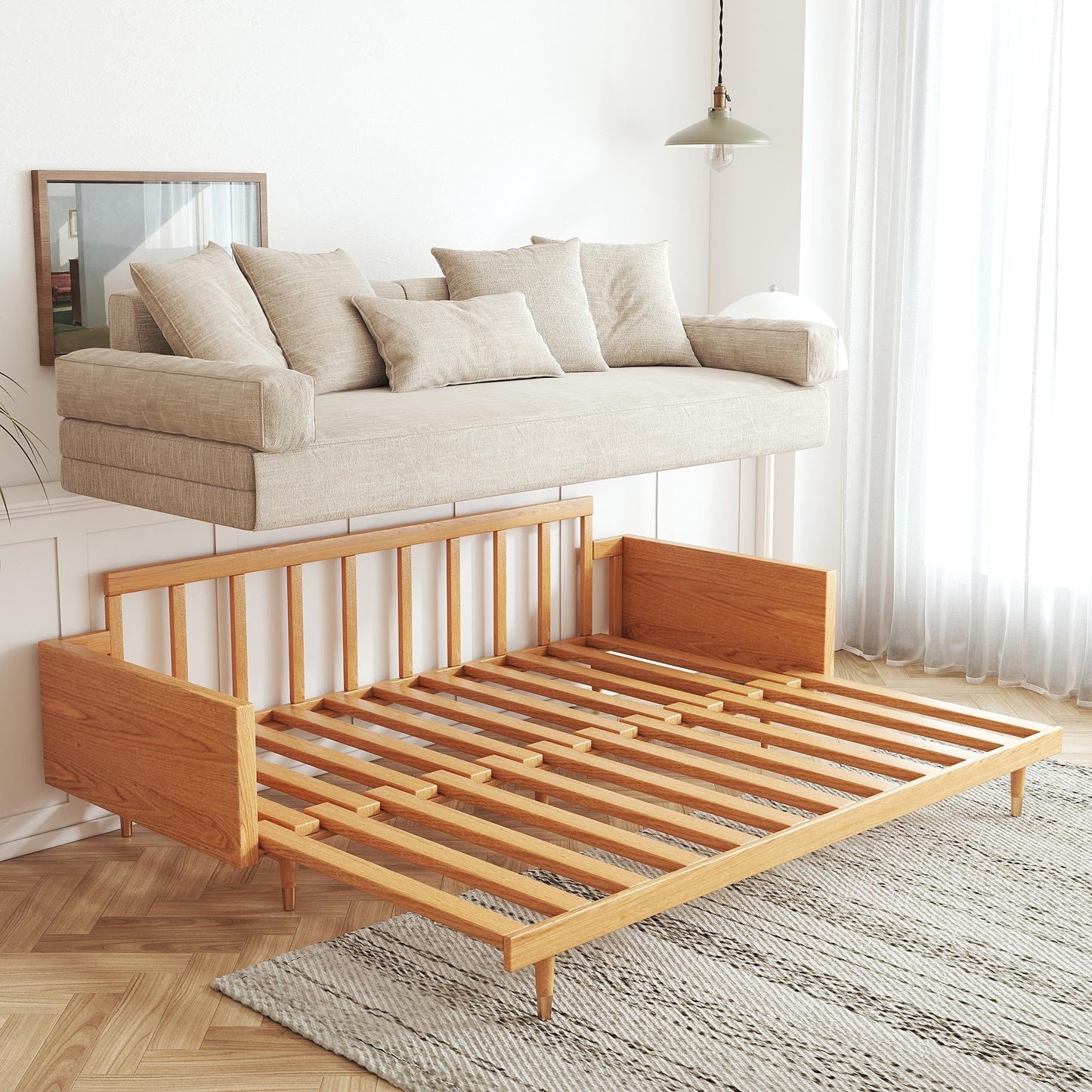 Canapé-lit rétractable moderne en bois massif JASIWAY