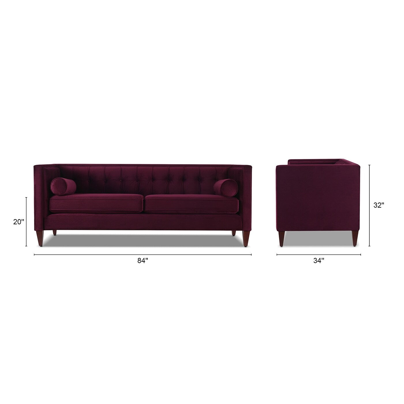 Canapé smoking moderne du milieu du siècle Jack 84 avec coussins traversins