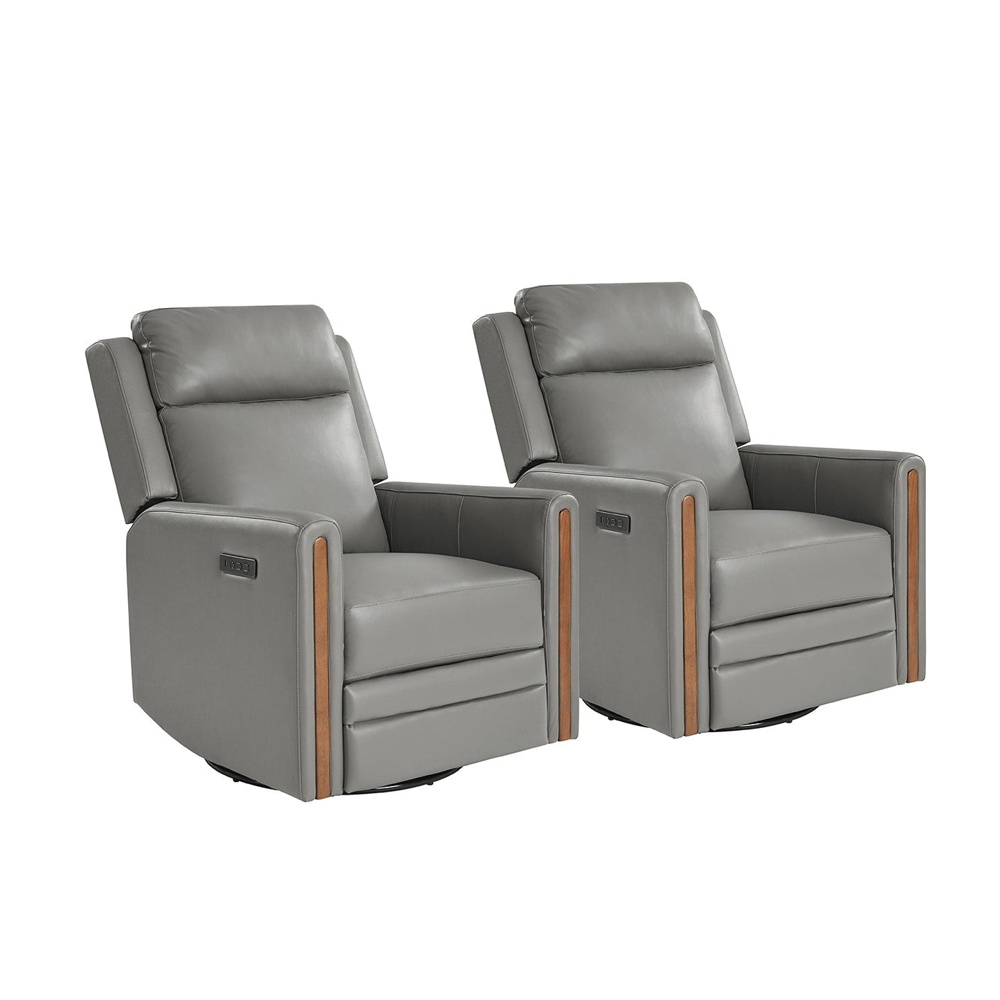 Fauteuil inclinable pivotant et à bascule électrique Jaime Modern en cuir véritable avec appui-tête et repose-pieds réglables, lot de 2 par HULALA HOME