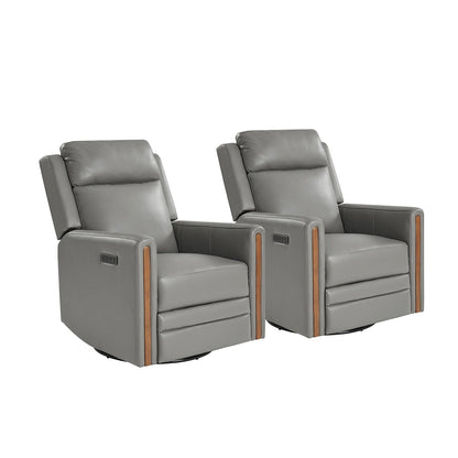 Fauteuil inclinable pivotant et à bascule électrique Jaime Modern en cuir véritable avec appui-tête et repose-pieds réglables, lot de 2 par HULALA HOME