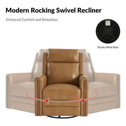 Fauteuil inclinable pivotant et à bascule électrique Jaime Modern en cuir véritable avec appui-tête et repose-pieds réglables, lot de 2 par HULALA HOME
