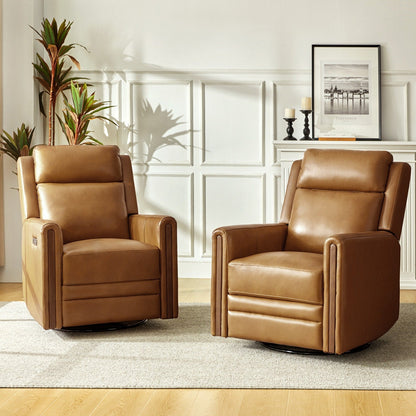 Fauteuil inclinable pivotant et à bascule électrique Jaime Modern en cuir véritable avec appui-tête et repose-pieds réglables, lot de 2 par HULALA HOME