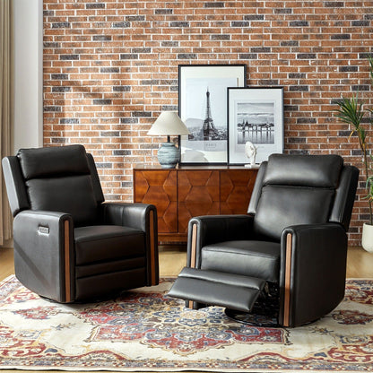 Fauteuil inclinable pivotant et à bascule électrique Jaime Modern en cuir véritable avec appui-tête et repose-pieds réglables, lot de 2 par HULALA HOME