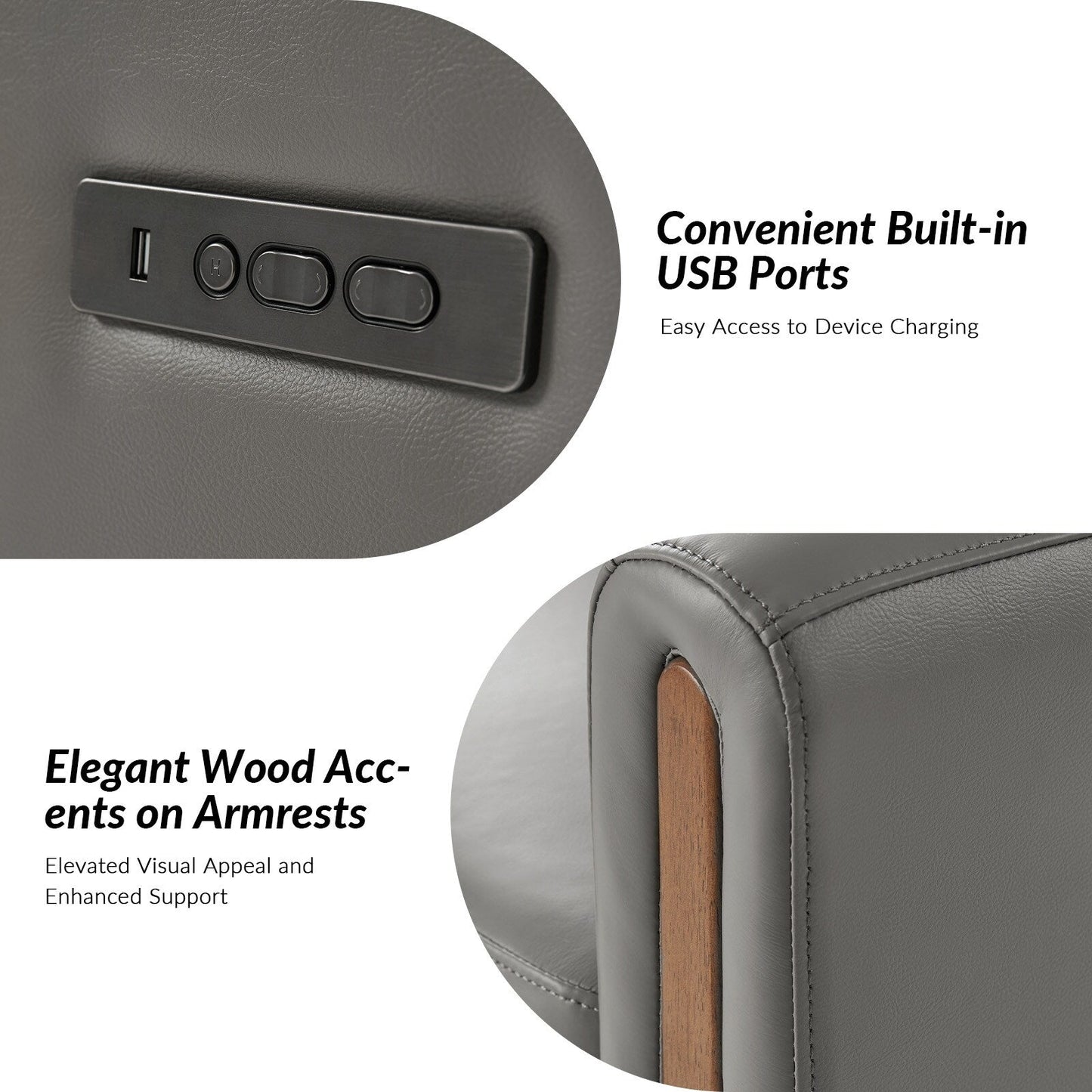 Fauteuil inclinable pivotant et à bascule électrique Jaime Modern en cuir véritable avec appui-tête et repose-pieds réglables, lot de 2 par HULALA HOME